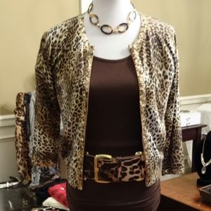 🆕🎁NEW YORK Cheetah Print Sequin Trim Cardigan S